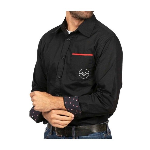 Poké Ball Classics Fitted Black long sleeve Button Down Dress Shirt Size 3XL - Picture 1 of 10